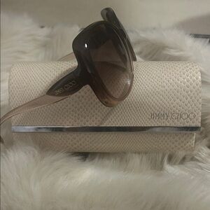 Jimmy Choo Brown Sunglasses with Textured Cream Case